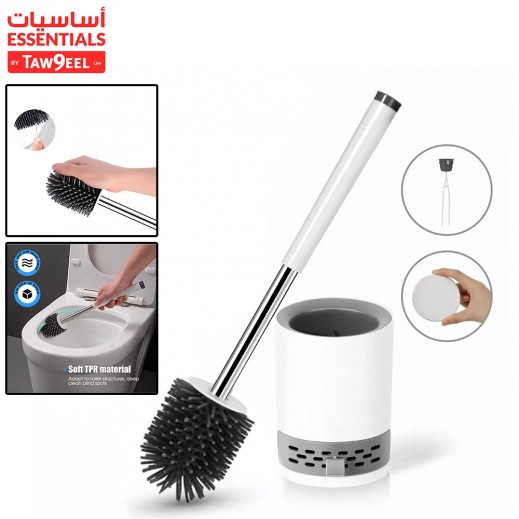  White Bristles Toilet Brush with Plastic Plunger - Essentials By Taw9eel - delivered by Taw9eel Fast