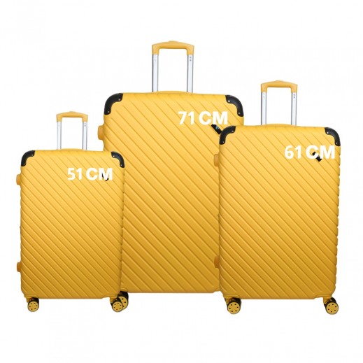 Set of 3 Spinner Wheels ABS Hard Travel Luggage Bag By Eco Travel - Yellow