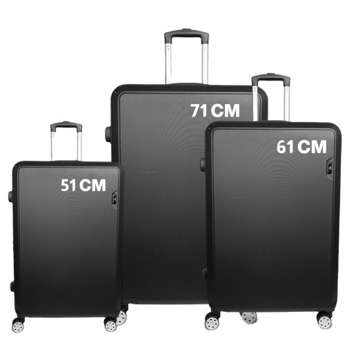 Set of 3 ABS Trolley Hard Luggage By Eco Travel - Black- (51cm 61cm 71cm)