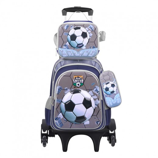 Ball Printed Backpack Trolley With Six Wheels Set 42 × 32 × 17cm - 3 Pieces - delivered by Taw9eel Fast