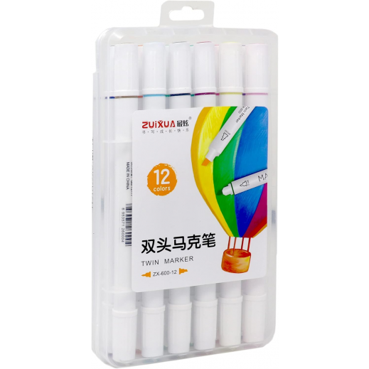 Set of 12 Colors Dual Tip Sketch Markers - delivered by Taw9eel Fast
