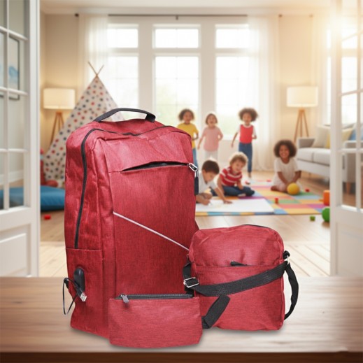 Set of 3 Laptop Backpack with USB Charging Port 15.6 Inch