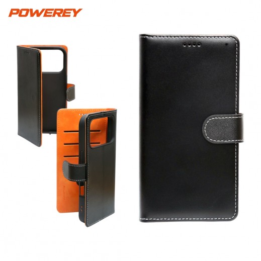 2nd Layer Real Leather Book Case For iPhone 17 Pro By Powerey - Black - delivered by Taw9eel Fast