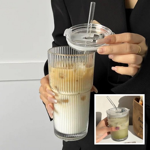 Glass Cup + Lid & Straw