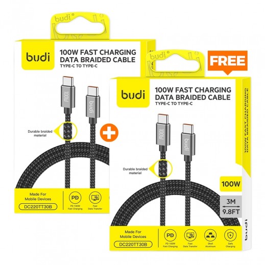 Budi 100W Type C To Type C Cable 3m 1 + 1 Free