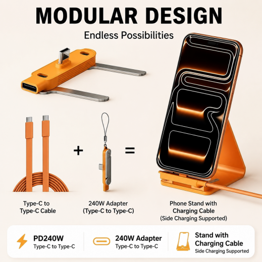 240W Type C To Type C Fast Charging Cable & Phone Stand - delivered by Taw9eel Fast