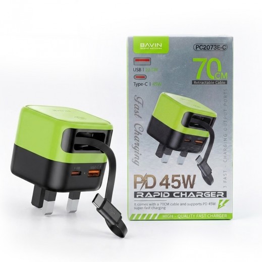 PD 45W USB to Type-C Portable Wall Charger by Bavin