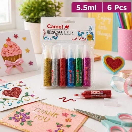 Set of 6 Decorative Glitter Craft Colors 5.5 ml by Camel