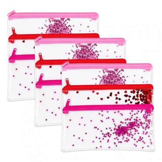 PVC Pencil Case With Glitter - 3 Pieces