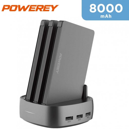 3 in 1 Power Station 8,000mAh with Built-In Cable By Powerey - Black - delivered by Taw9eel Fast