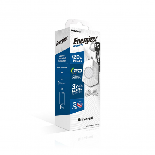 Energizer Ultimate 20W PD/QC Wall Charger With Universal Plug - White