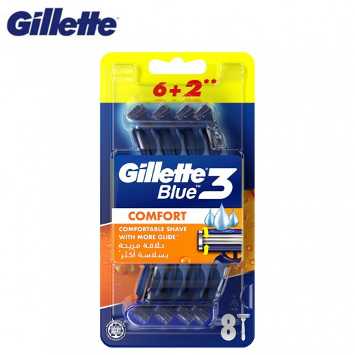 Gillette Blue3 Comfort Men's Disposable Razors - 6+2 Count - delivered by Taw9eel Fast