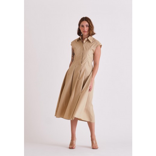 Beige Fitted Dress with Back Embroidery - delivered by Thouqi within 2 working days