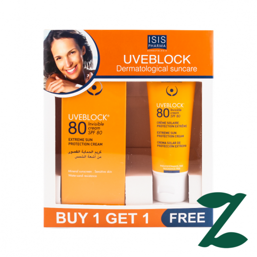 Isispharma Uveblock Offer-Spf 80+Invisible Cream - (1+1 Free) - Delivered by Pharmazone - delivered by Taw9eel Fast
