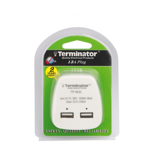 Terminator 2 USB Ports Charger 2.1 A White توصيل