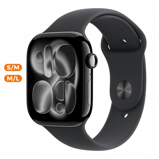 Apple Watch Series 11 GPS 42mm Jet Black Aluminum Case with Black Sport Band  - delivered by Taw9eel within 2 Business Days