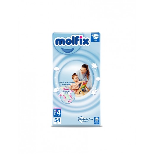 Molfix Baby Diapers Size 4+ ( 9-16 Kg ) - 54 Pieces - delivered by Taw9eel Fast