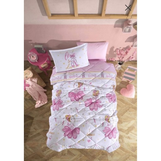 Mora Single Classy Fitted Comforter Set White Pink 180 × 240cm - 5 Pieces - delivered by Taw9eel Within 24 Hours