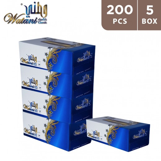 Watani Classic Facial Tissue 200 x 2ply (5 Boxes) - Paper Size 190 - 200mm - delivered by Taw9eel Fast