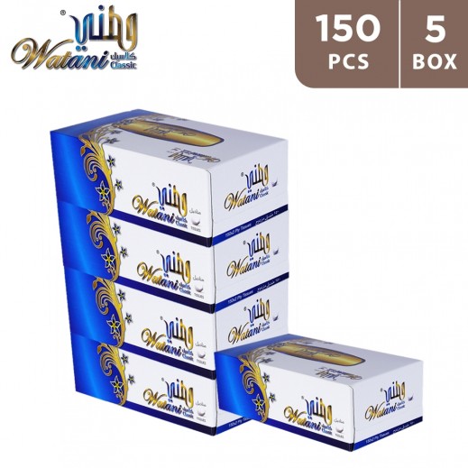 Watani Classic Facial Tissue 150 x 2ply (5 Boxes) - delivered by Taw9eel Fast