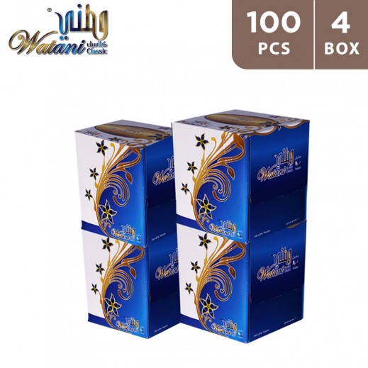 Watani Classic Facial Tissue Square 100 x 2 ply (4 Boxes) - delivered by Taw9eel Fast