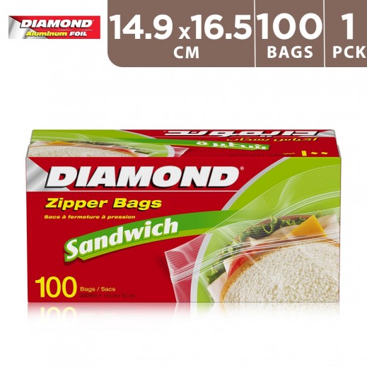 Diamond Zipper Sandwich Bags 14.9 x 16.5 cm (100 Bags) - delivered by Taw9eel Fast