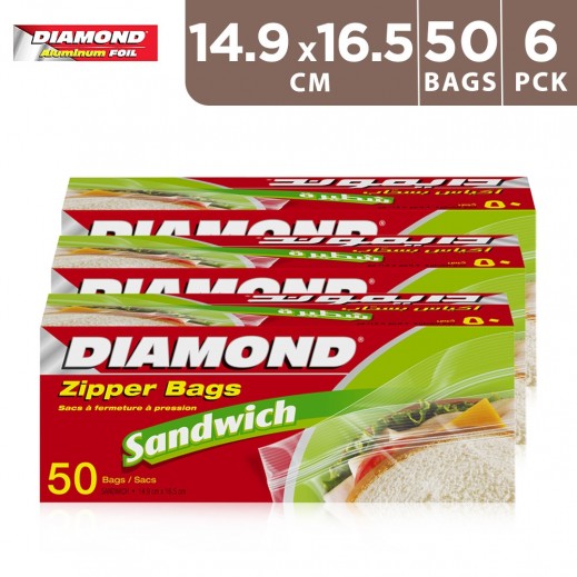 Diamond Zipper Sandwich Bags 14.9 x 16.5 cm (12 x 50 Bags)
