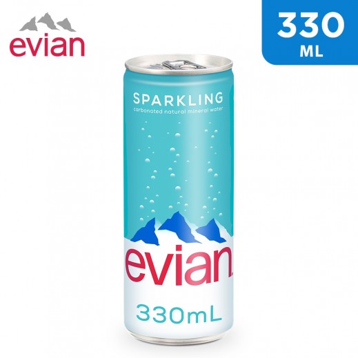 Evian Natural Mineral Sparkling Water Can 330 ml - delivered by Taw9eel Fast