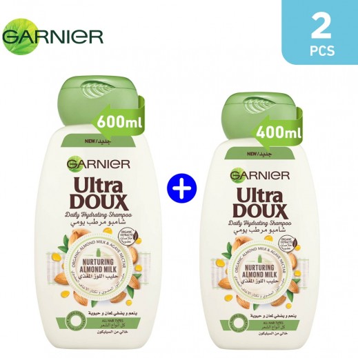 Garnier Ultra Doux Almond Milk Shampoo 600 ml + 400 ml - delivered by Taw9eel Fast