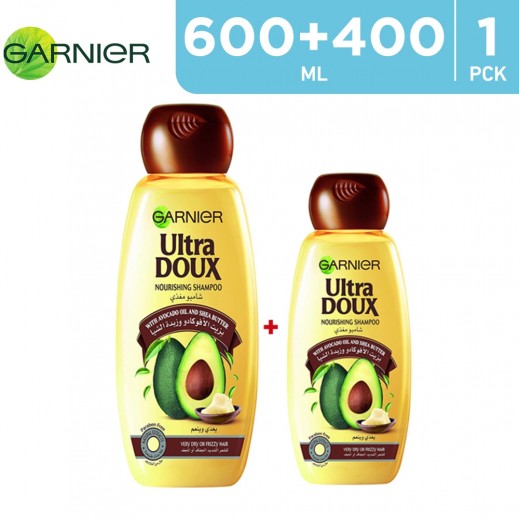 Garnier Ultra Doux Avocado & Shea Butter Shampoo 600ml + 400ml - delivered by Taw9eel Fast