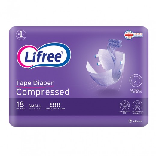 Lifree Compressed Adult Tape Diaper Extra Heavy Flow Small Size 18 Counts