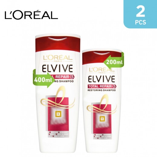 L'Oreal Elvive Total Repair Shampoo 400 ml + 200 ml Free Prom - delivered by Taw9eel Fast