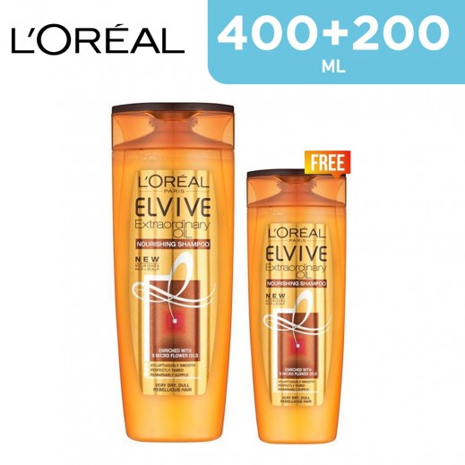 L'Oreal Elvive Extraordinary Oil Dry Hair Shampoo 400 ml + 200 ml Free   - delivered by Taw9eel Fast