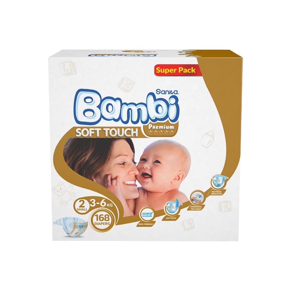 Sanita Bambi Baby Diapers Stage 2 Small ( 3-6 kg) - 168 Diapers