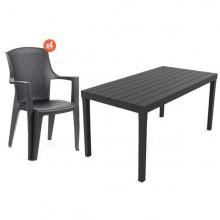 Progarden Plastic Rectangular Table + 4 Chairs - Black