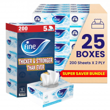 Fine Classic 2 Ply Facial Tissues 200 Sheets 25 Boxes