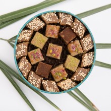 Baraka Dates Medium Round Teal Tin Box Khabeesa & Rangina - 770 g