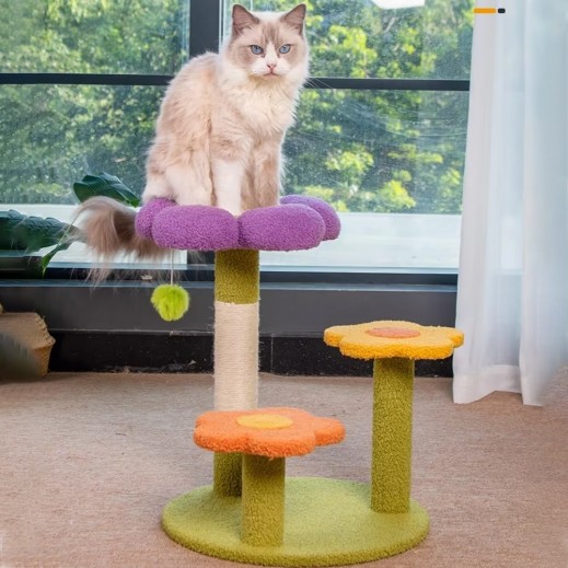 شجرة لعب للقطط  تصميم زهور - يتم التوصيل بواسطة توصيل فاست