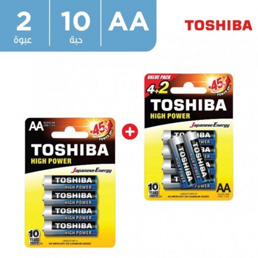 توشيبا - بطارية الكالين  مقاس AA - عبوة 6 + 4 حبة - يتم التوصيل بواسطة توصيل فاست