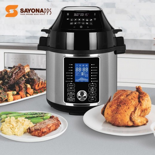Sayona 1500W 2in1 Pressure Cooker and Air Fryer Gray SAF4328