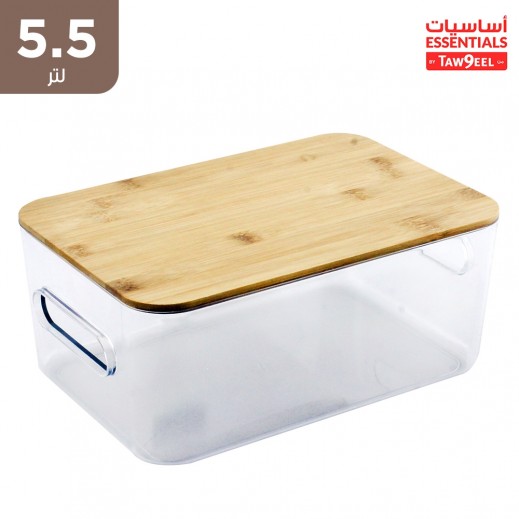 أساسيات توصيل - صندوق تنظيم بلاستيك 5.5 لتر بغطاء خشبي