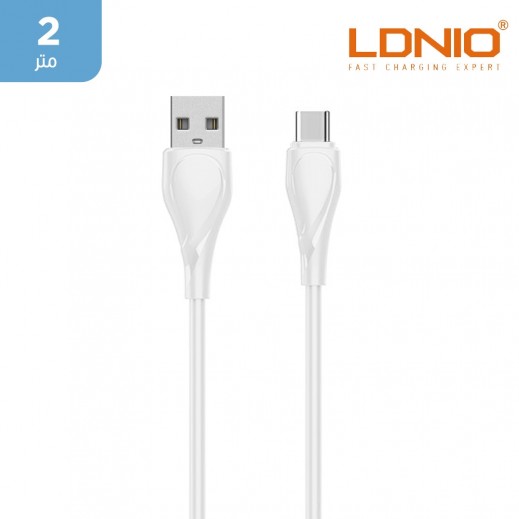 لدنيو - كيبل سريع للشحن ونقل البيانات بقوة 25 واط USB إلى Type-C بطول 2 متر  - يتم التوصيل بواسطة توصيل فاست