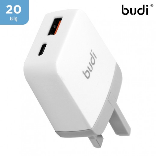 بودي - شاحن منزلي  بتوصيل طاقة 20 واط + شحن سريع بقوة 18 واط  - يتم التوصيل بواسطة توصيل فاست