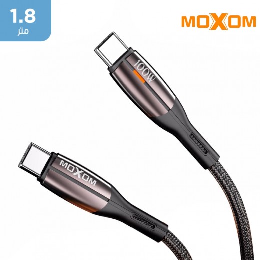 موكسوم - كبيل بيانات PD إيقاف التشغيل التلقائي Type-C إلي Type-C بقوة 100 واط  - 1.8 متر - يتم التوصيل بواسطة توصيل فاست