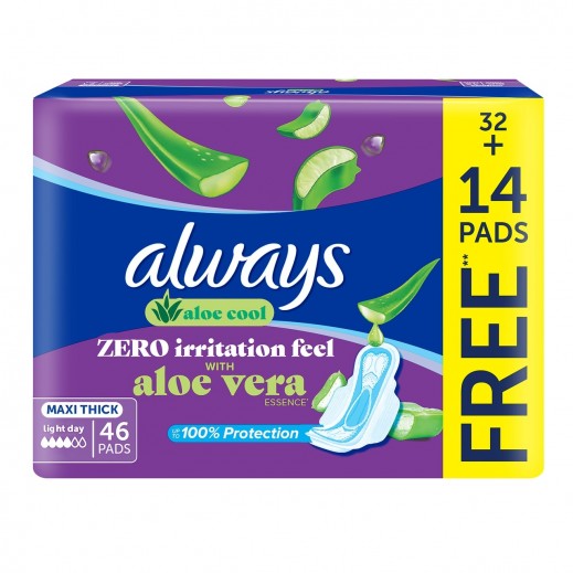 أولويز - فوط ماكسي ثيك مع الصبار 46 فوطة صحية - يتم التوصيل بواسطة توصيل فاست
