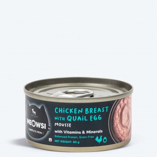 هوفت ميوسي طعام رطب معلب للقطط خالٍ من الحبوب بنكهة صدر الدجاج مع موس بيض السمان 80 جم