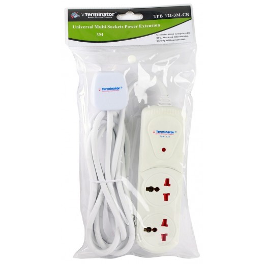 ترمونيتر – وصلة اشتراك كهربائية 2 مقابس بطول 3 متر - ابيض - يتم التوصيل بواسطة توصيل فاست