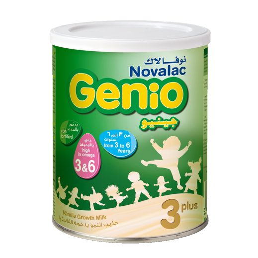 نوفالاك - جينيو 3 بلس حليب مرحلة النمو مشتق من حليب البقر بالفانيليا من عمر 3 إلى 6 سنوات - 800 جم