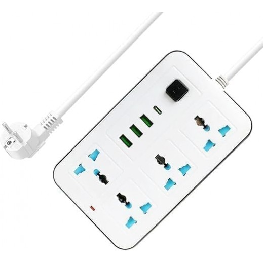 مشترك كهربائي بثلاثة منافذ USB ومنفذ Type-C