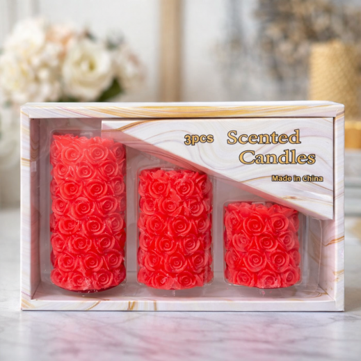 مجموعة شموع معطرة بتصميم ورد – 3 حبات - يتم التوصيل بواسطة Taw9eel Within 48 hours 
